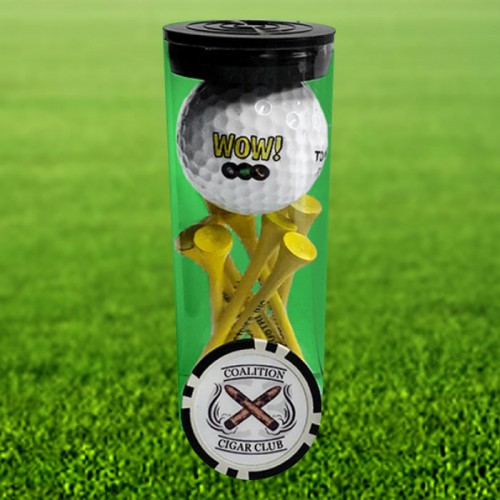 Custom Golf Ball Tube w/ Poker Chip Marker - 19PCG