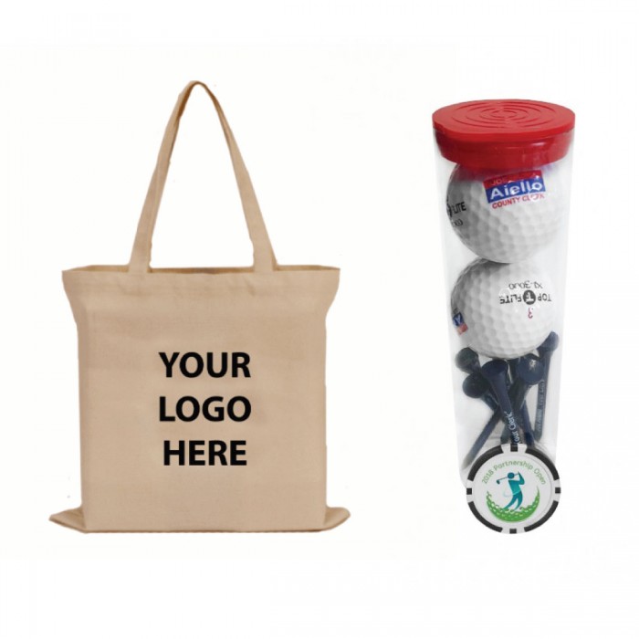Custom Golf Swag Bag Golf Balls, Golf Tees, Poker Chip Markers, Tote